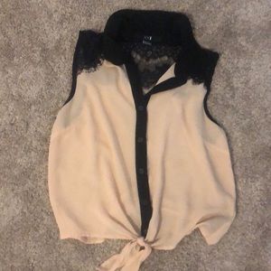 Peach/black button down